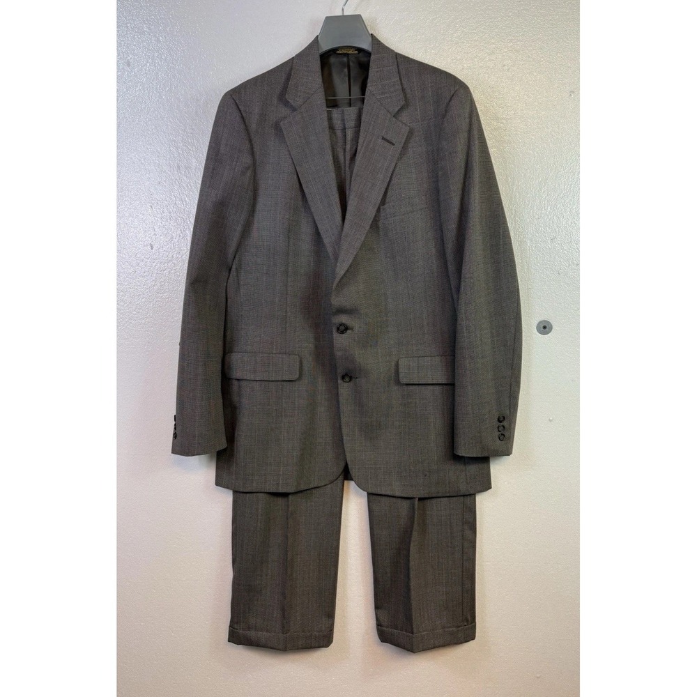 Palm Beach Mens 2 Piece‎ Suit 44L Cuffed Pleated Pants 36x31 Gray Plaid USA